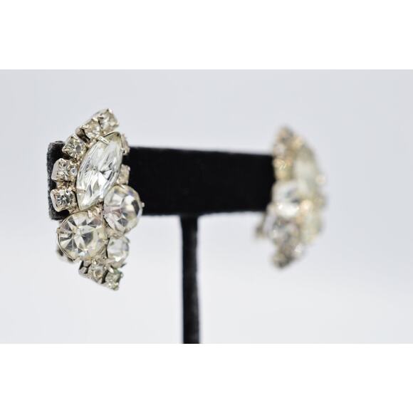 Vintage Clip On Earrings Sparkling Rhinestone Crystal Shiny Statement 1980s BinQ - Picture 4 of 11